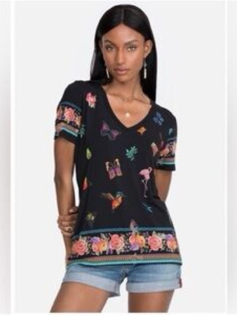 Johnny Was Floral Pattern Tee